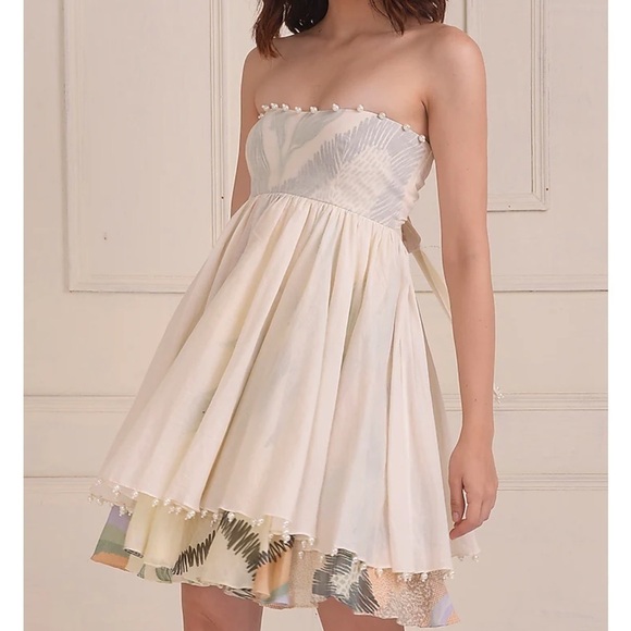 SHWETANGA IVORY COTTON STRAPLESS DRESS MILA - Picture 9 of 14